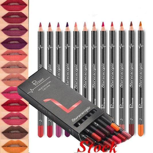 6 12Pcs/Set Waterproof Pencil Lipstick Set Pen Matte Lip Liner Long Lasting Makeup
