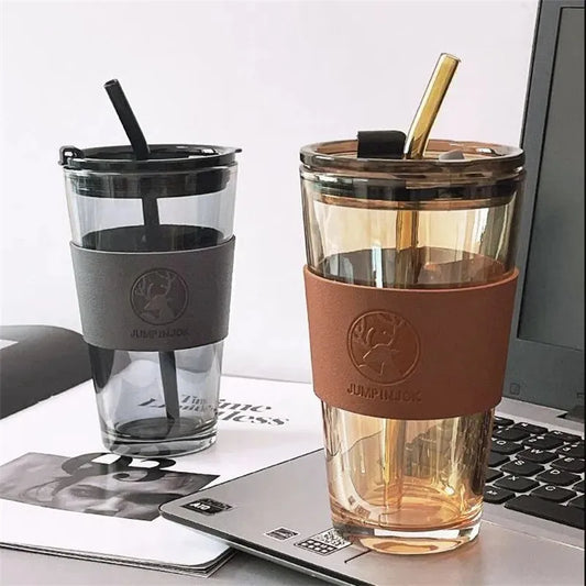 350/450ml Coffee Straw Cup With Lid Heat-Resistant Water Bottle Beer Drinkware Coffee