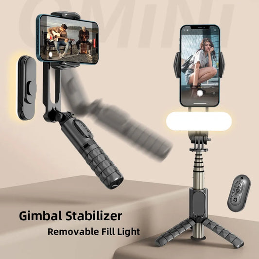 Handheld Gimbal Stabilizer Mini Selfie Stick Tripod with Removable Fill Light Wireless