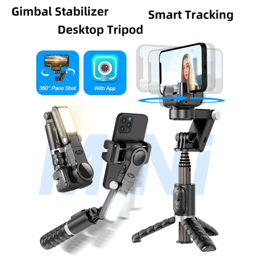 360°Rotation Phone Stabilizer Desktop Handheld Gimbal Stabilizer Fill Light Wireless