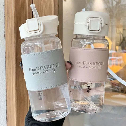1Pc Creative Water Bottle with Straw Portable Cute Plastic Drinking Bottle Leak-proof