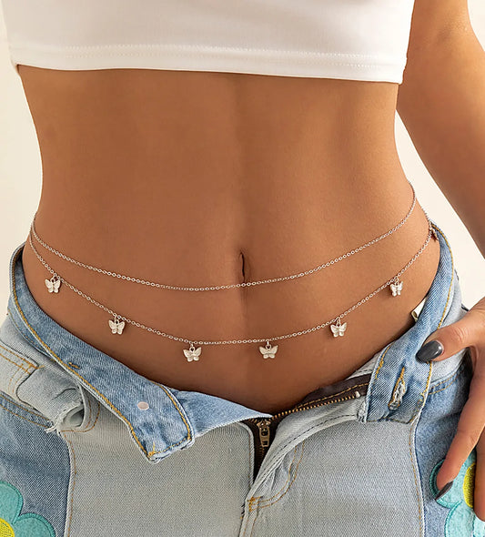 Sexy Vintage Aesthetic Belly Chain Thin Beads Link Body Chain Waist Chain Belt Y2K