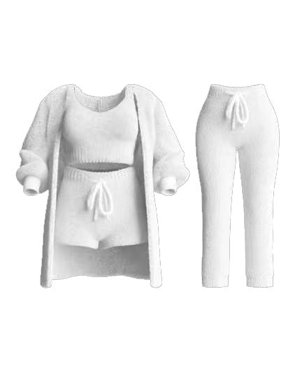 Knitted Plush Long Sleeve Coat Vest Shorts Four-piece Set